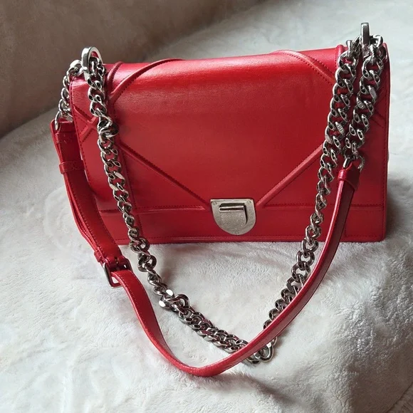 Dior Diorama Red Leather Shoulder/Crossbody Bag with Silver Hardware - Picture 10 of 10